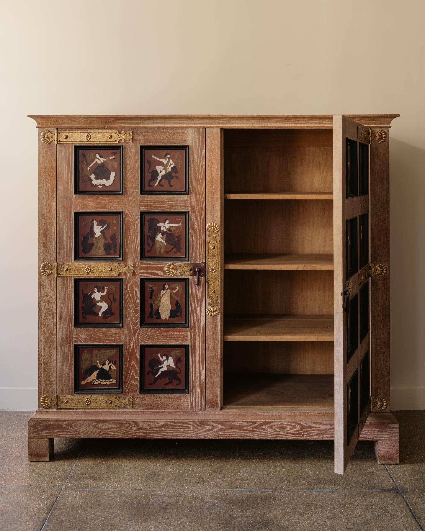 French Aesthetic Movement Limed Oak Cabinet