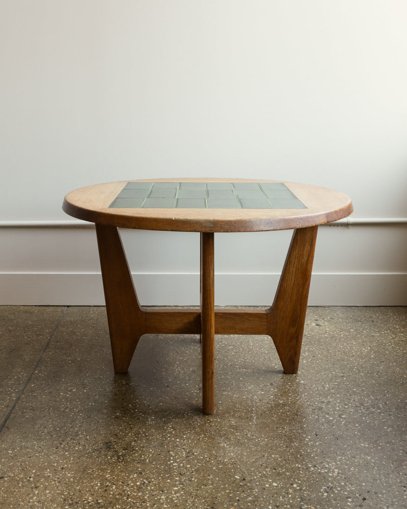 Guillaume & Chambron Oak and Ceramic Side Table