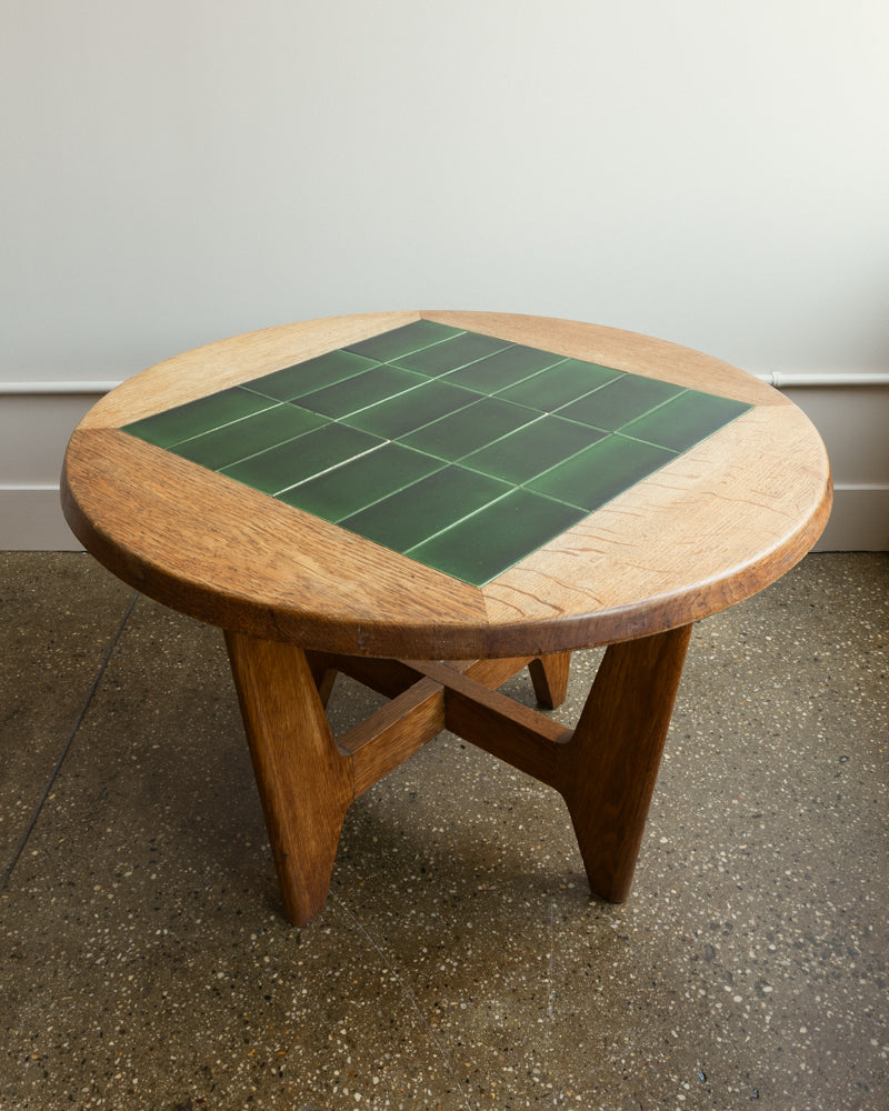 Guillaume & Chambron Oak and Ceramic Side Table