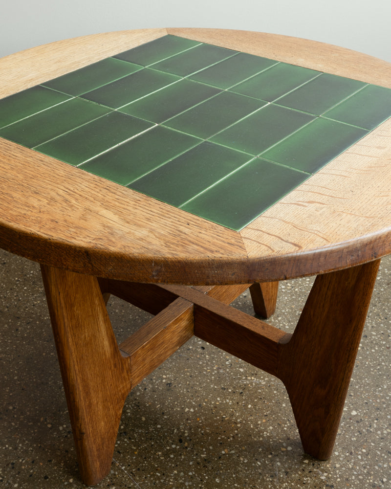 Guillaume & Chambron Oak and Ceramic Side Table