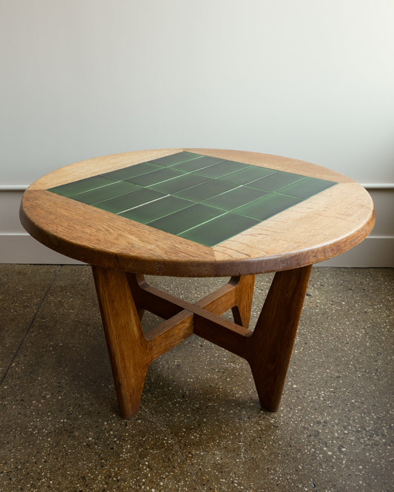 Guillaume & Chambron Oak and Ceramic Side Table