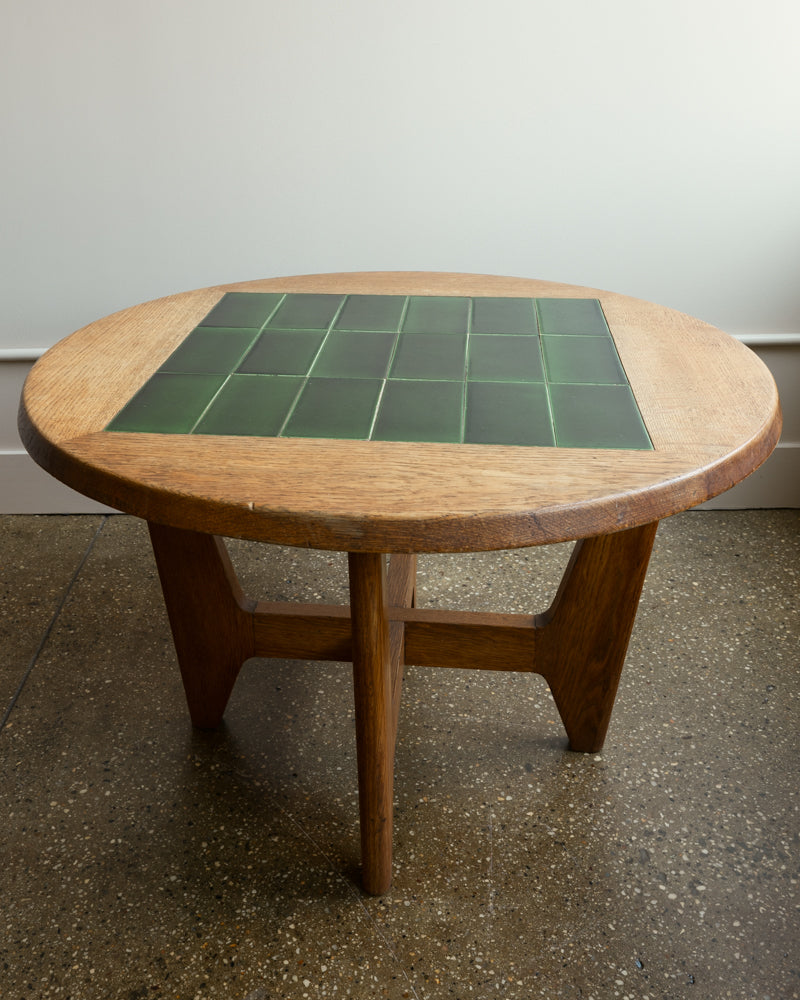 Guillaume & Chambron Oak and Ceramic Side Table