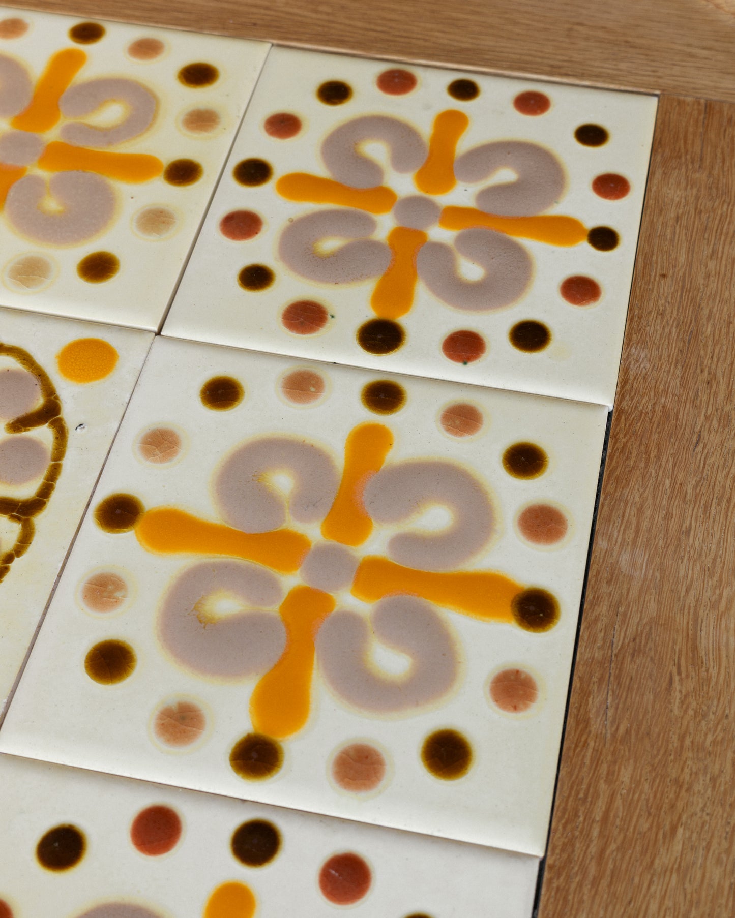 Guillerme & Chambron Oak and Ceramic Tile Side Table