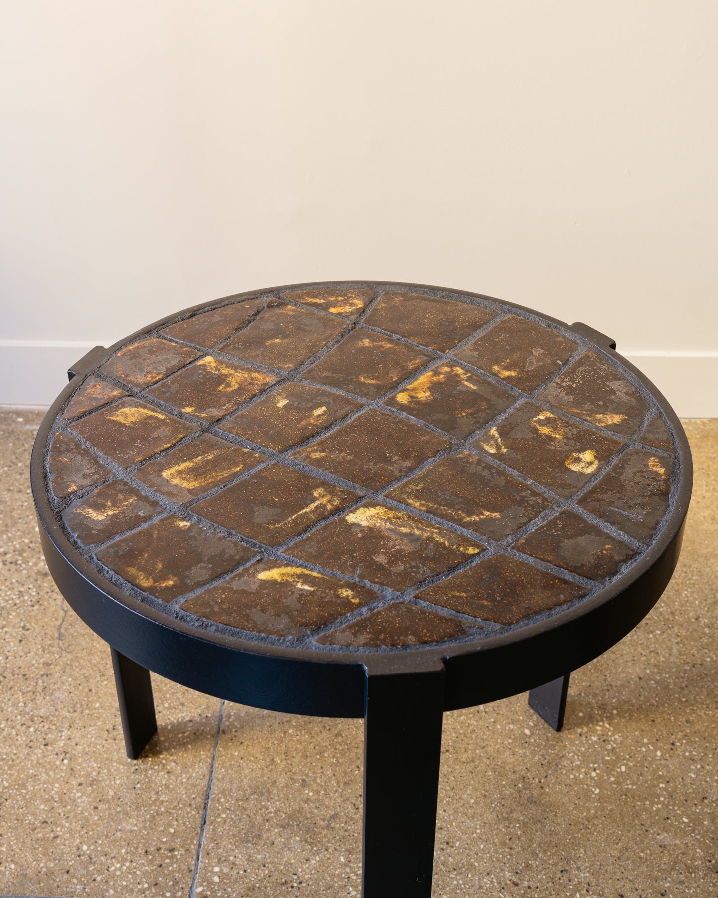 Pair of Ceramic and Iron Side Tables, Belgium