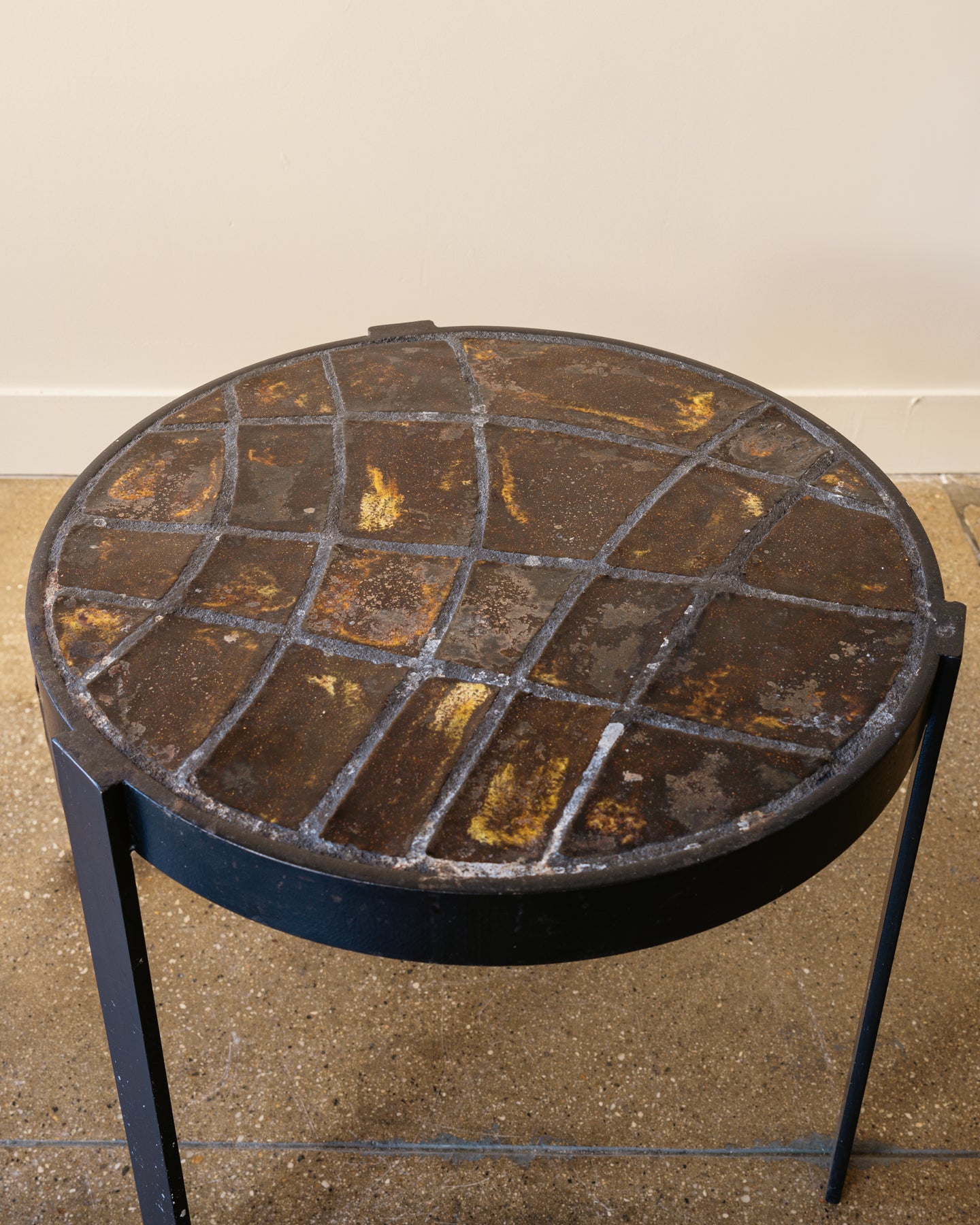 Pair of Ceramic and Iron Side Tables, Belgium