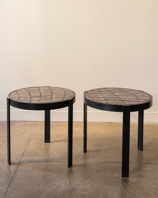 Pair of Ceramic and Iron Side Tables, Belgium