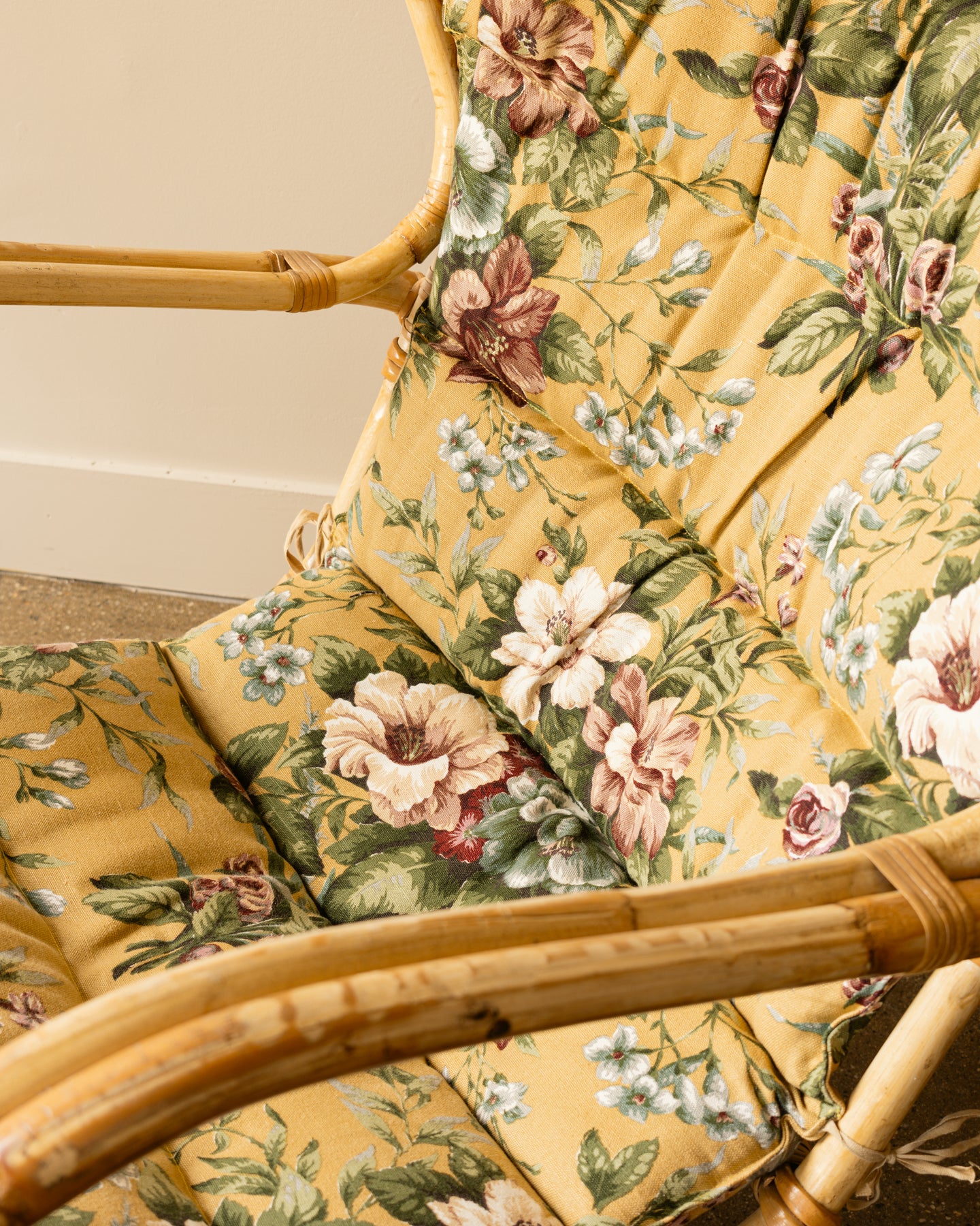 1960s Swedish Rattan Lounge Chair with Floral Cushions