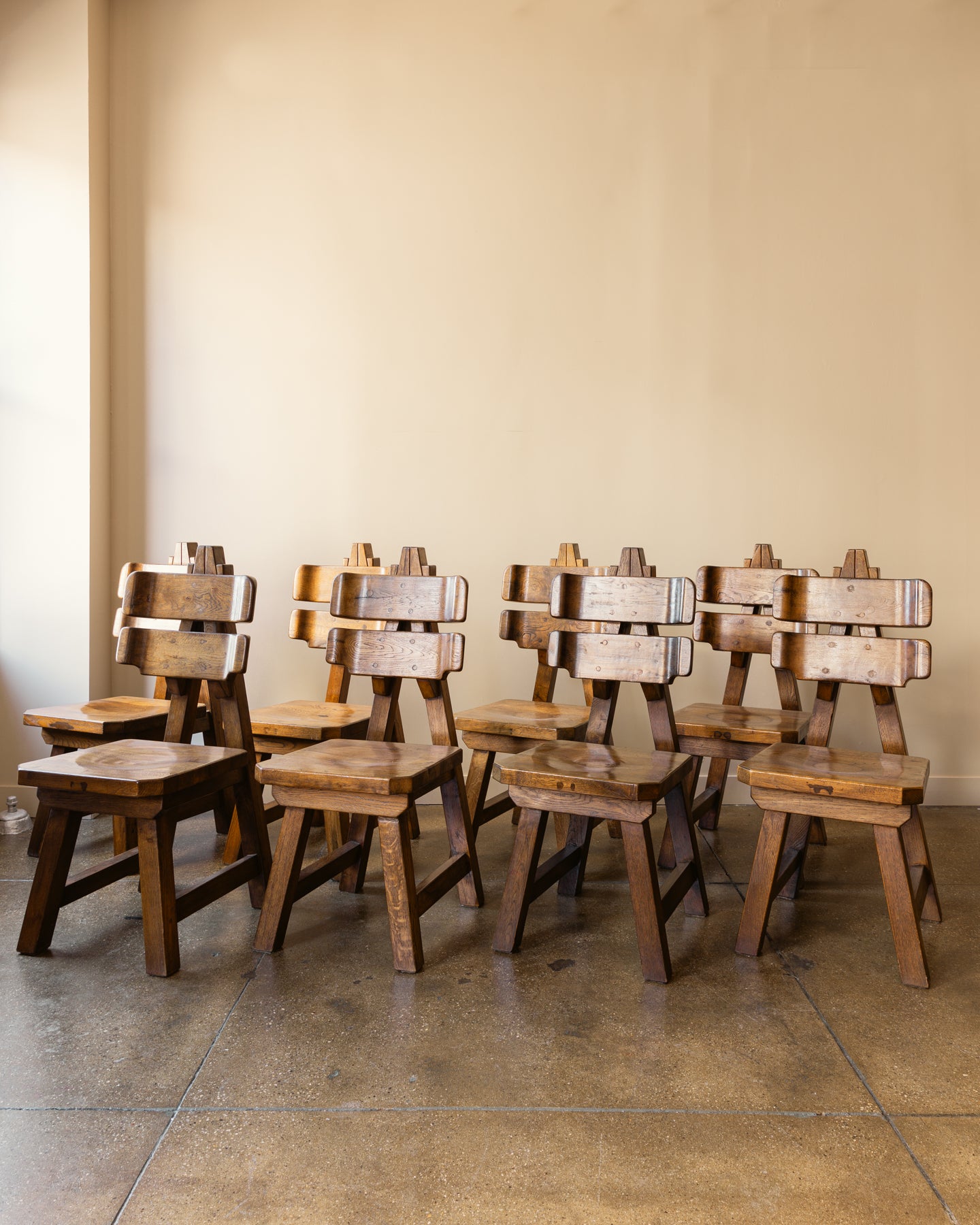 Spanish Brutalist Dining Chairs, Set of 8, Spain, 1970s