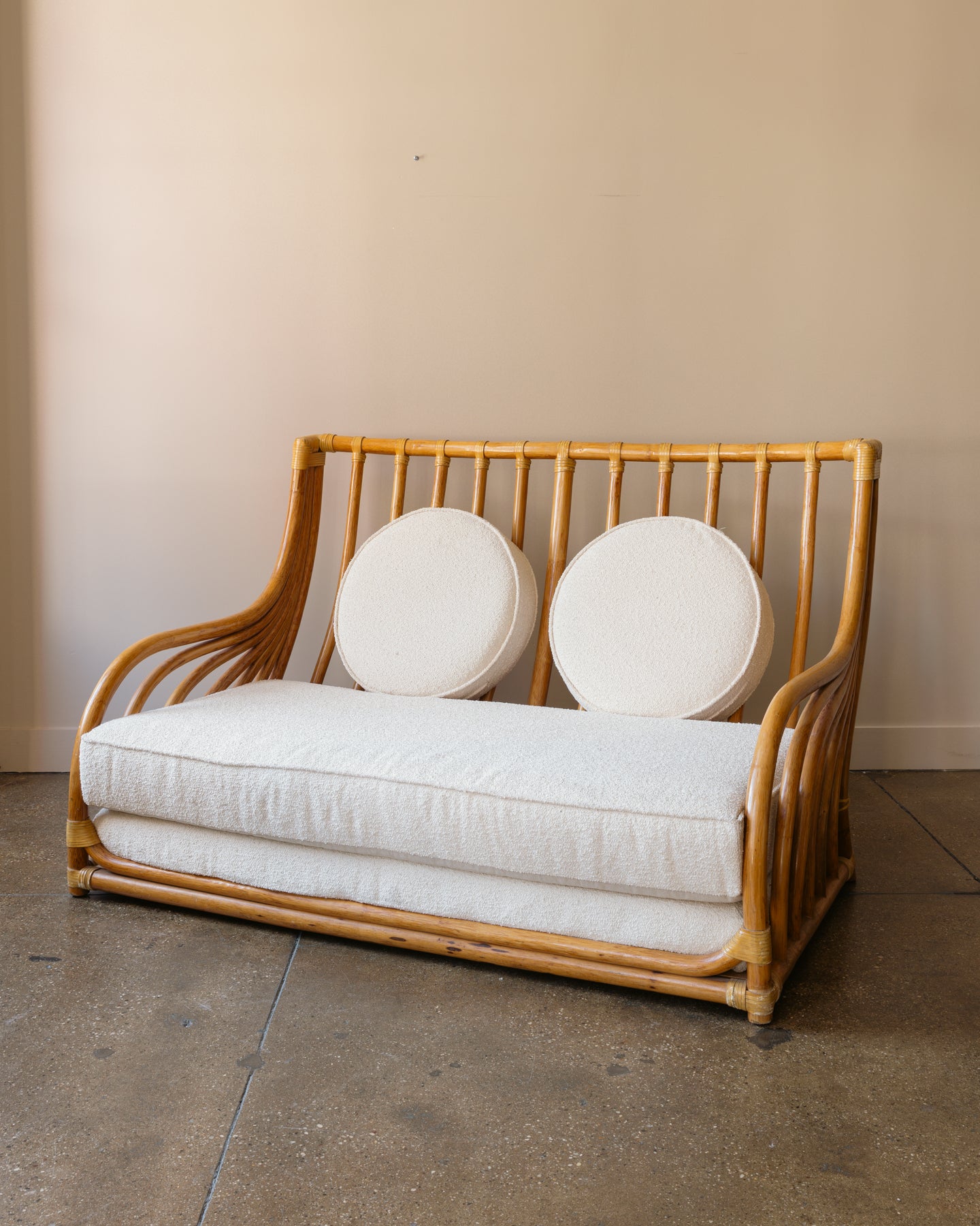 Roche Bobois Bamboo and Boucle Two-Seat Sofa