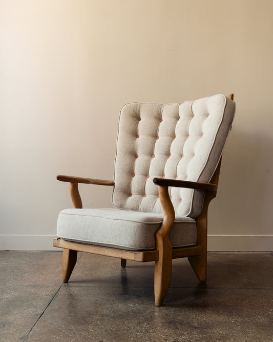 'Grand Repos' Lounge Chair in Oak by Guillerme & Chambron for Votre Maison