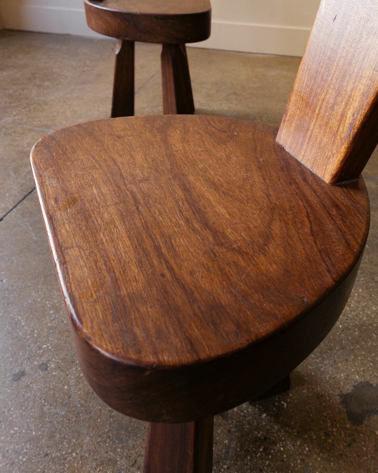 Pair of French Brutalist Tripod Stools