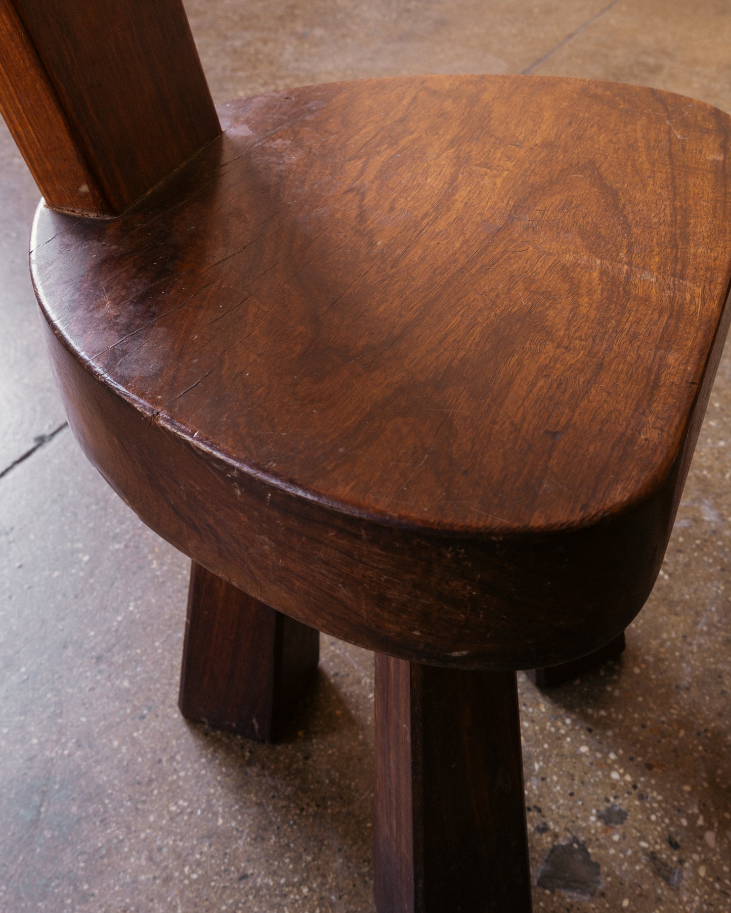 Pair of French Brutalist Tripod Stools
