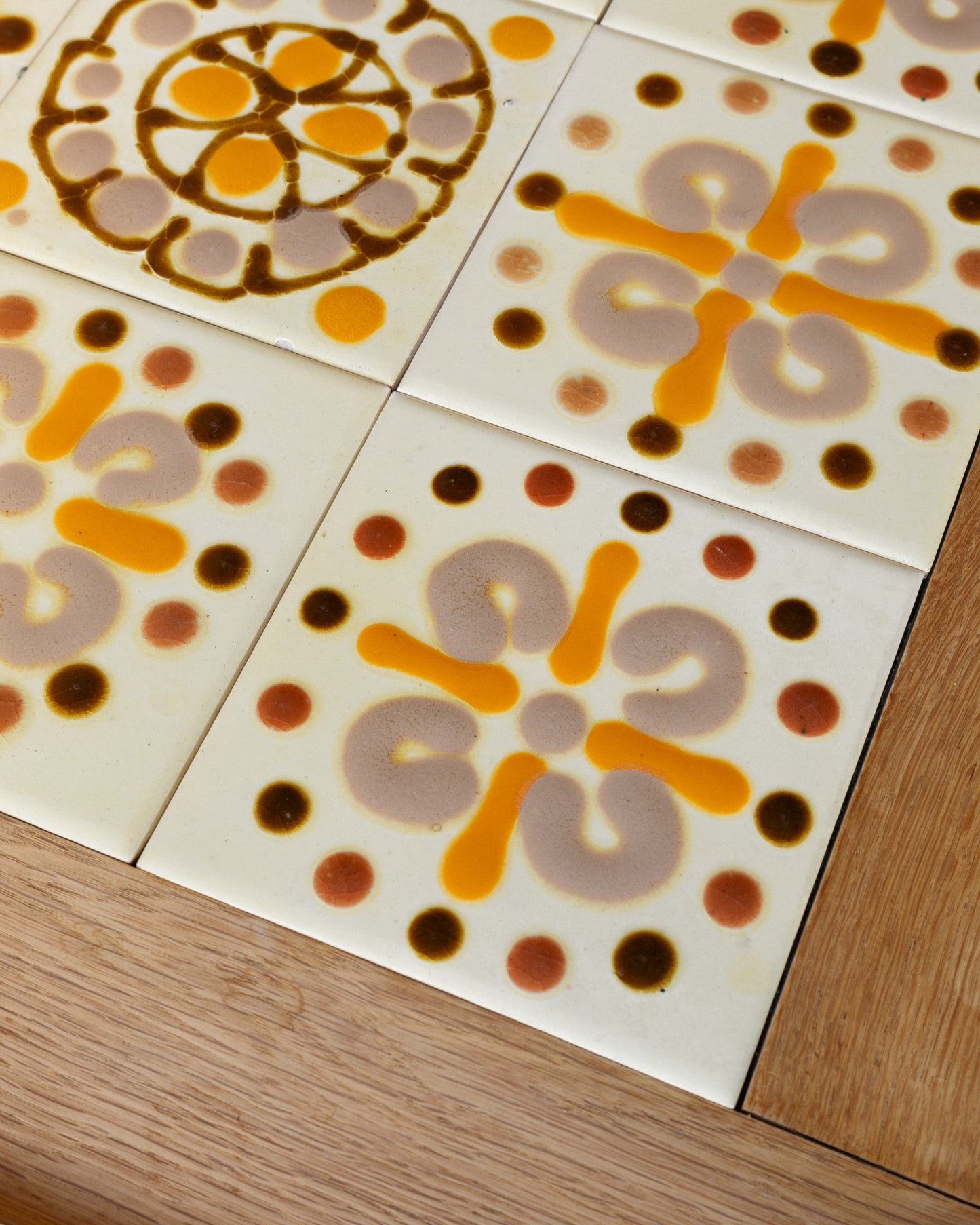 Guillerme & Chambron Oak and Ceramic Tile Side Table