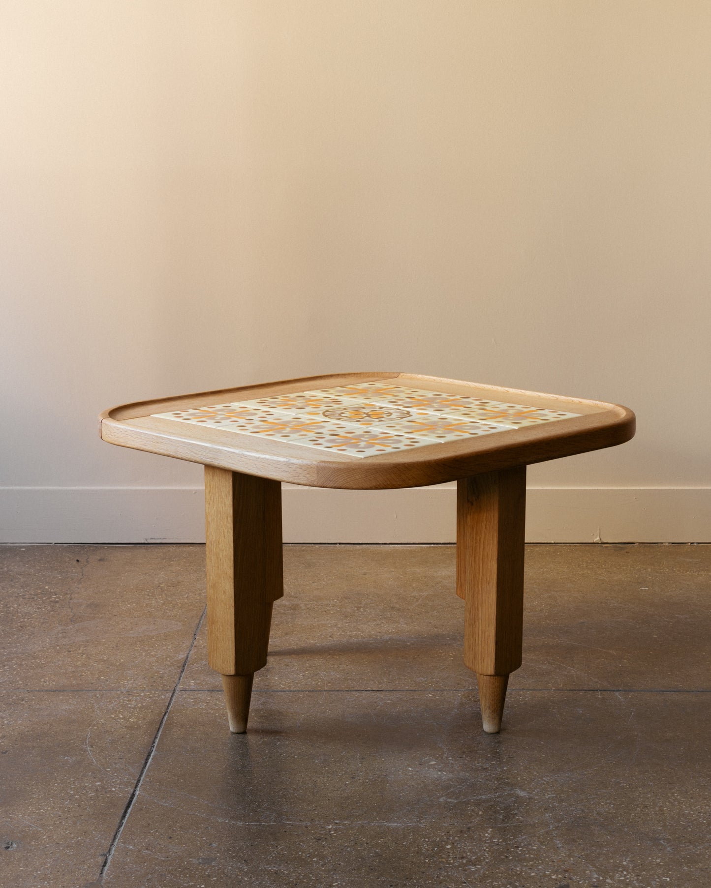 Guillerme & Chambron Oak and Ceramic Tile Side Table