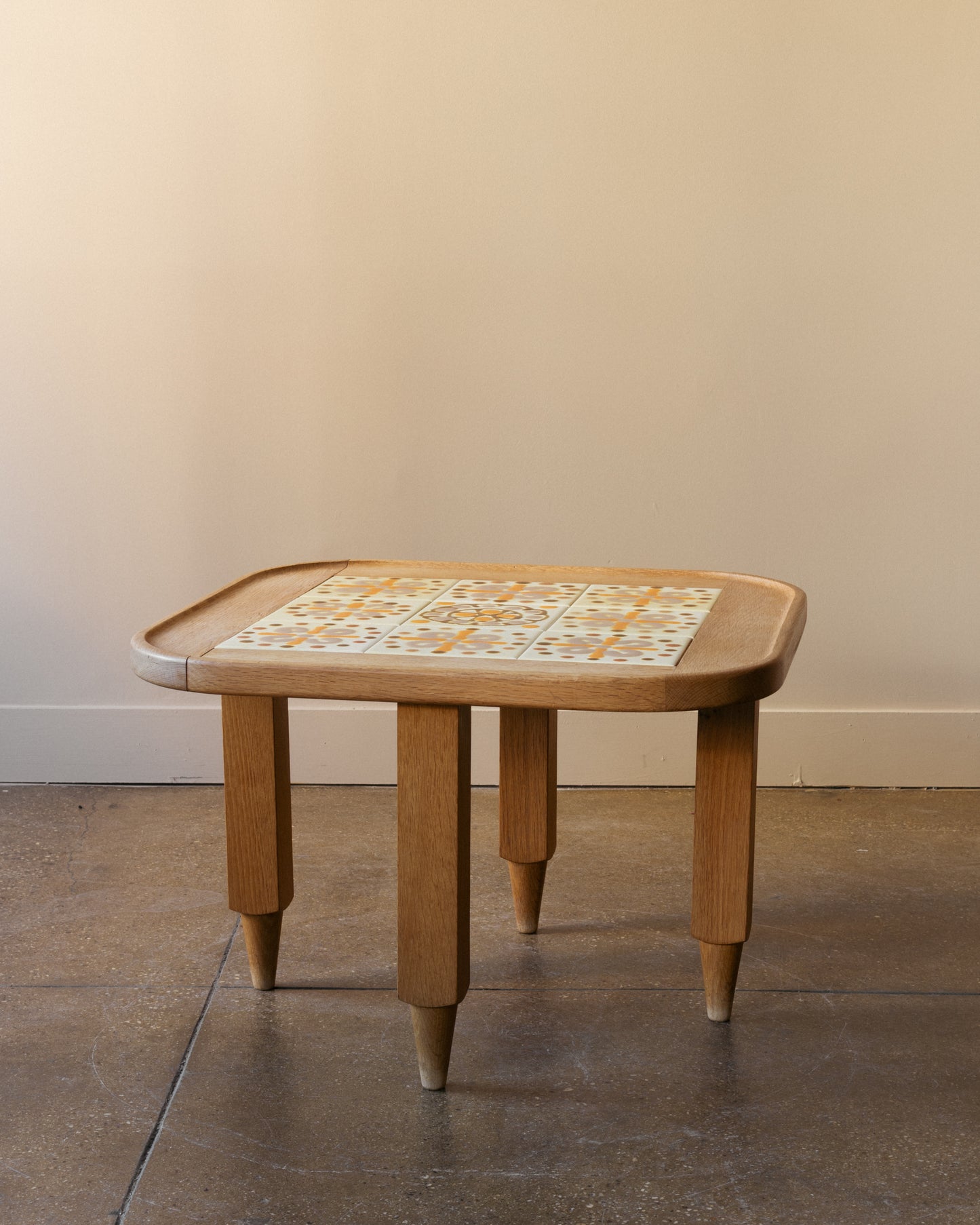 Guillerme & Chambron Oak and Ceramic Tile Side Table