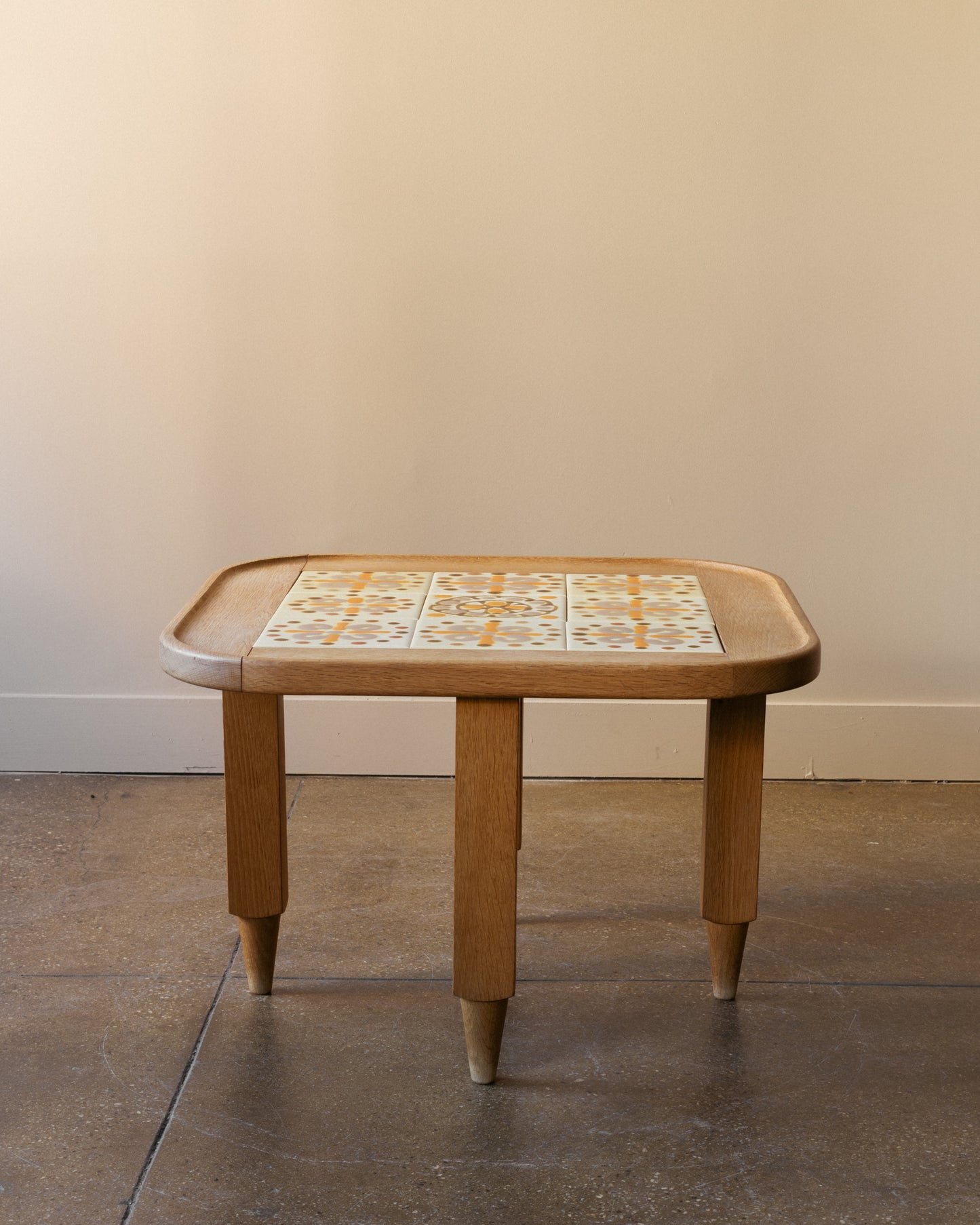 Guillerme & Chambron Oak and Ceramic Tile Side Table