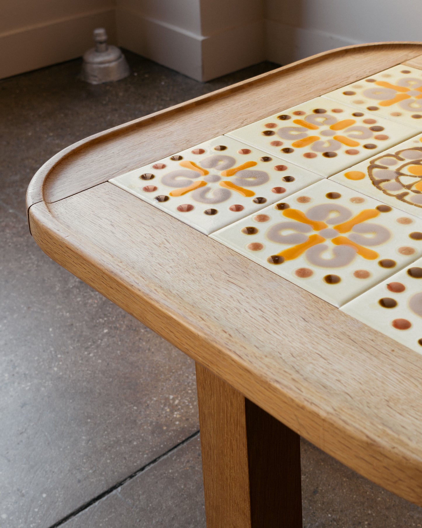 Guillerme & Chambron Oak and Ceramic Tile Side Table