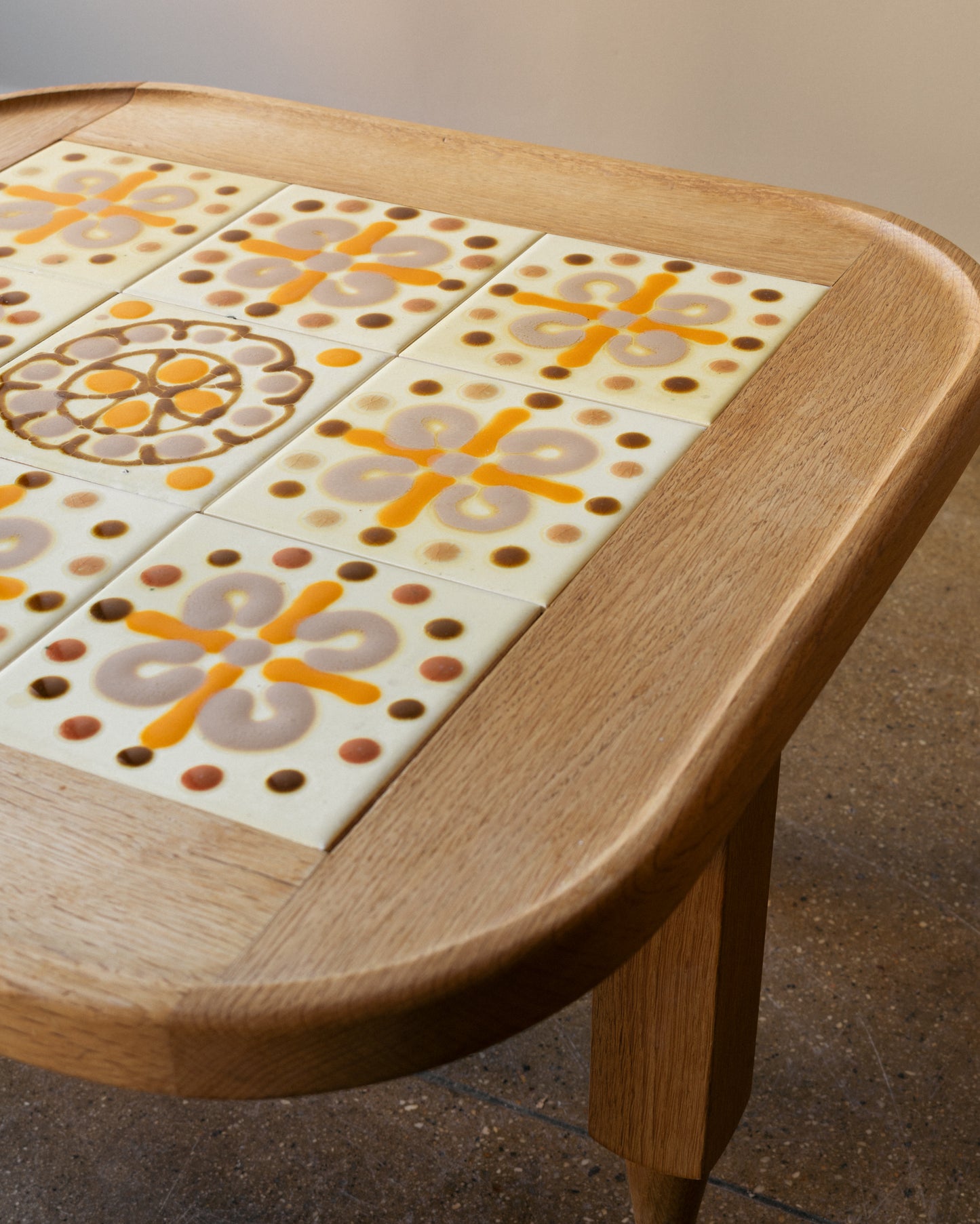 Guillerme & Chambron Oak and Ceramic Tile Side Table