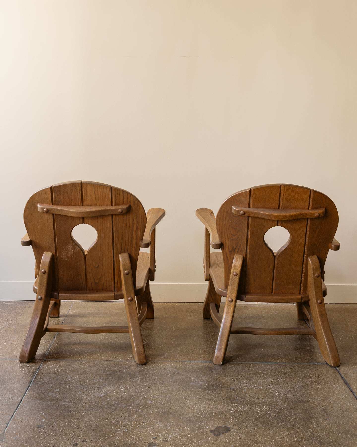 Pair of French Brutalist Oak Lounge Chairs, 1960s