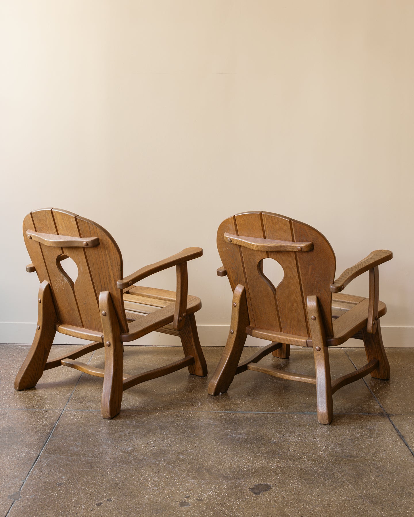 Pair of French Brutalist Oak Lounge Chairs, 1960s