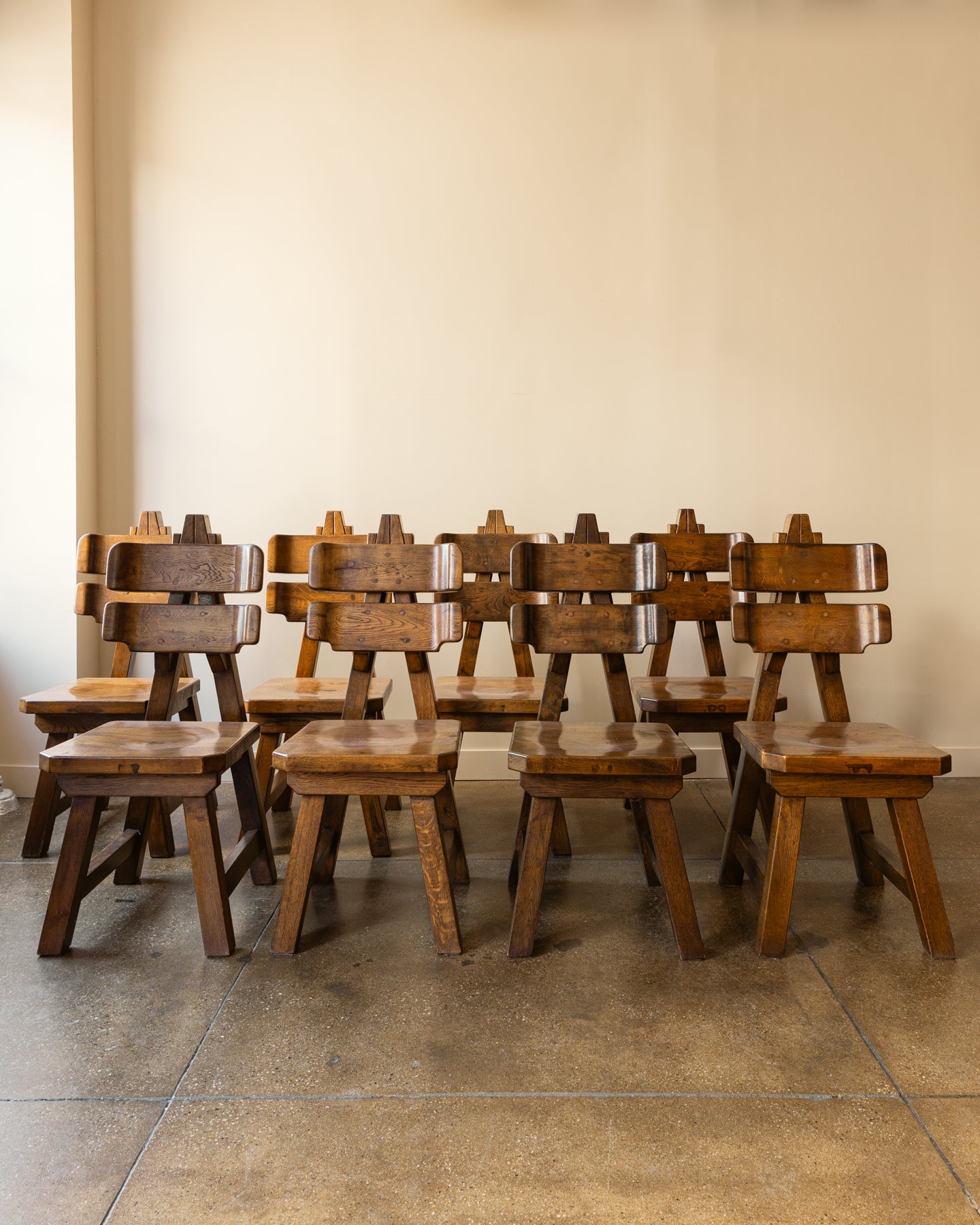 Spanish Brutalist Dining Chairs, Set of 8, Spain, 1970s