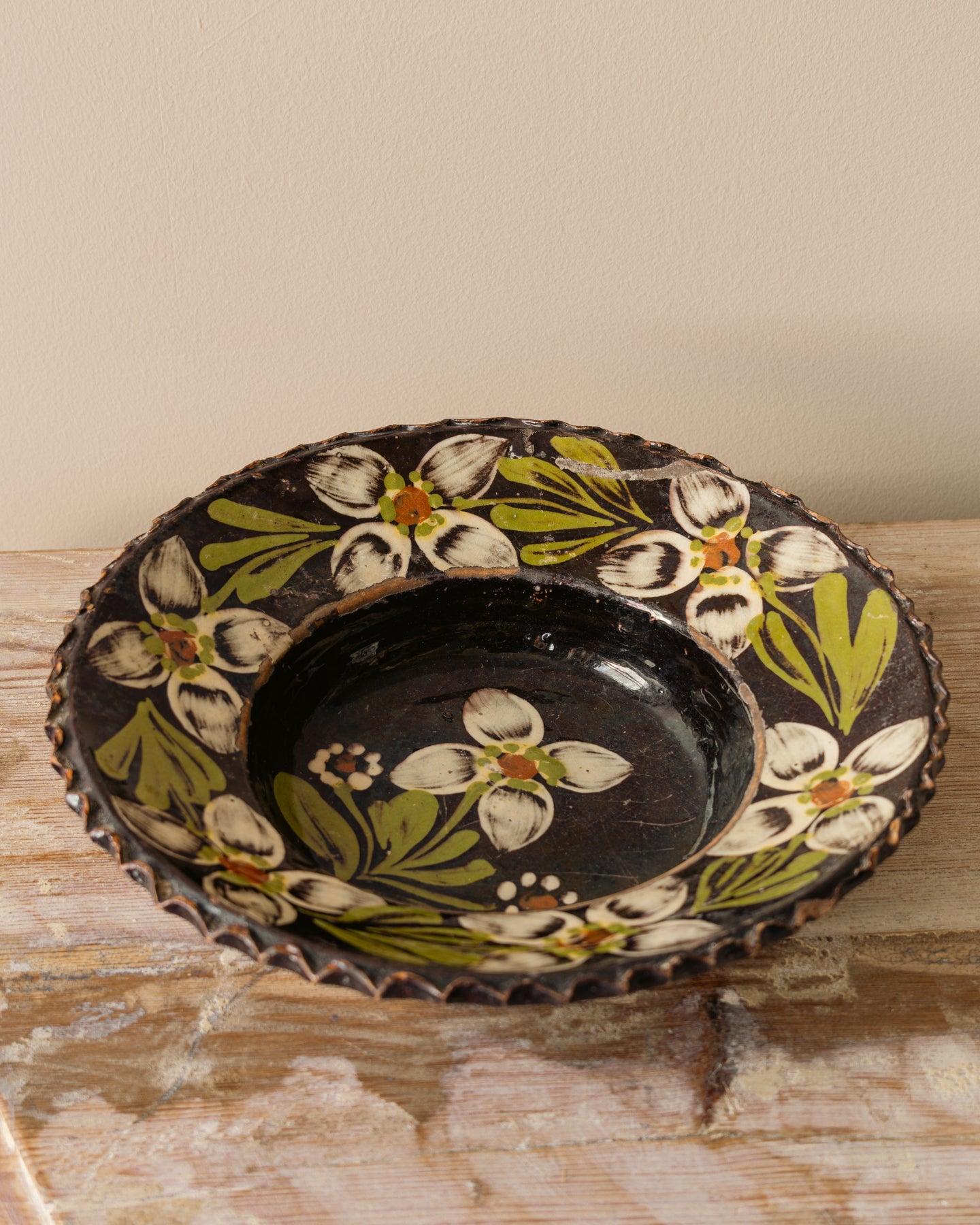 Transylvanian Folk Clay Plate — Hand-Painted Floral Pottery, c. 1900 ...