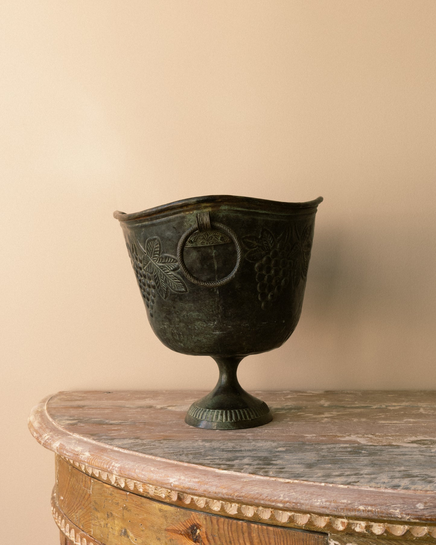 Verdigris Cast-Metal Urn with Grape Motif
