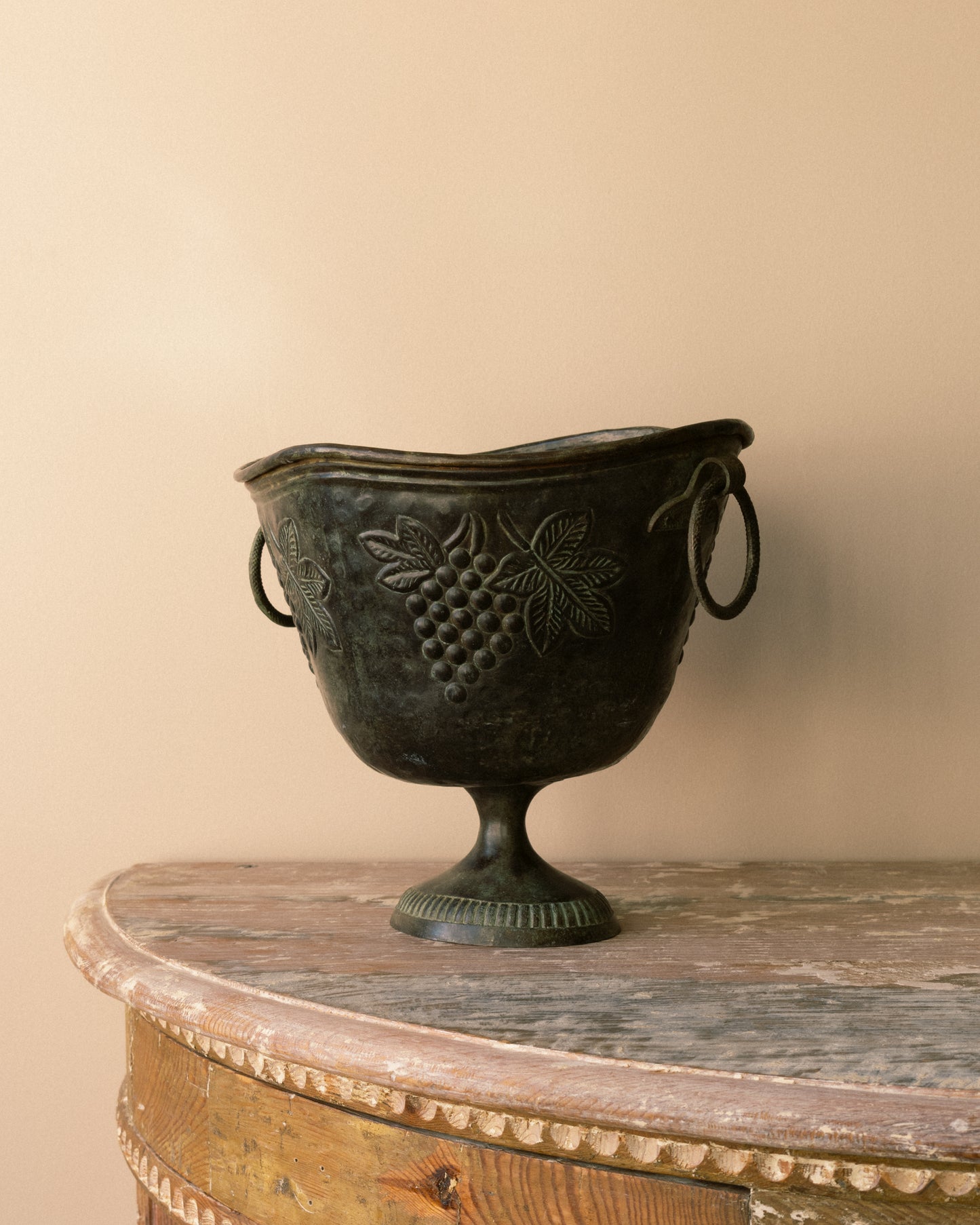 Verdigris Cast-Metal Urn with Grape Motif