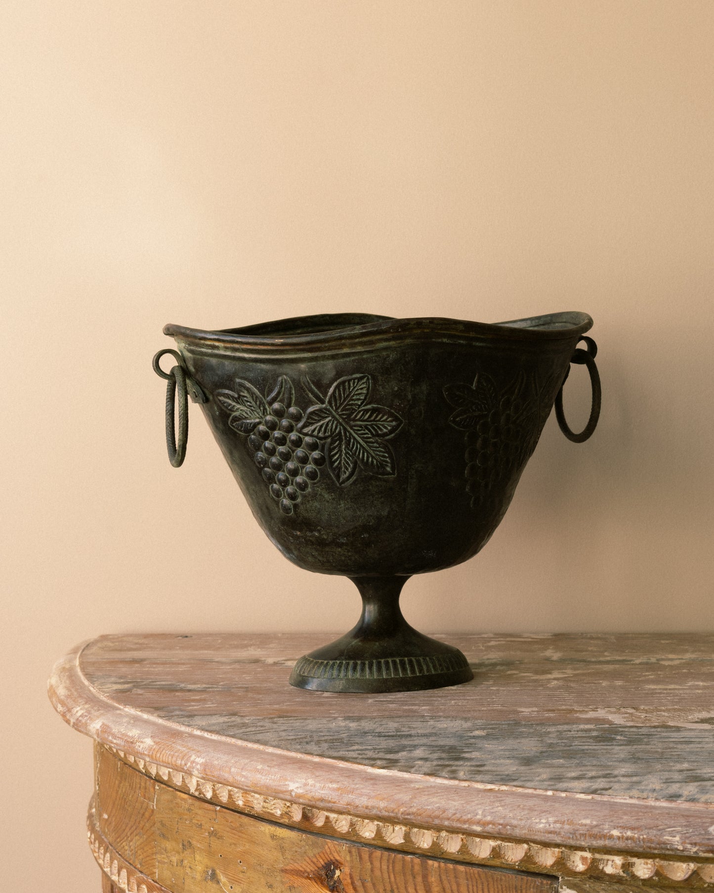 Verdigris Cast-Metal Urn with Grape Motif